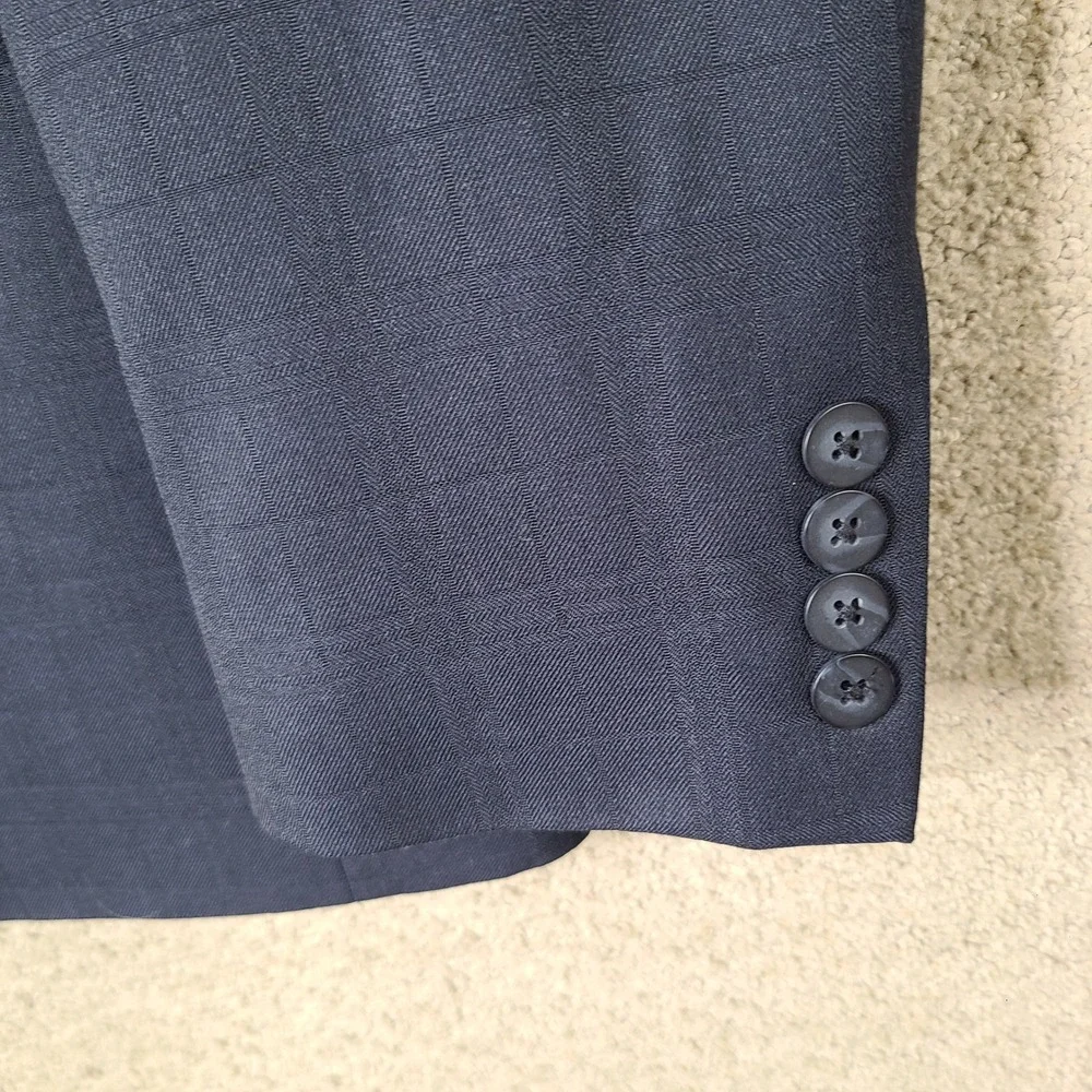 AR Red For Cintas Jacket Men 38R Navy Blue Plaid Blazer Wool Blend 2 Button Coat